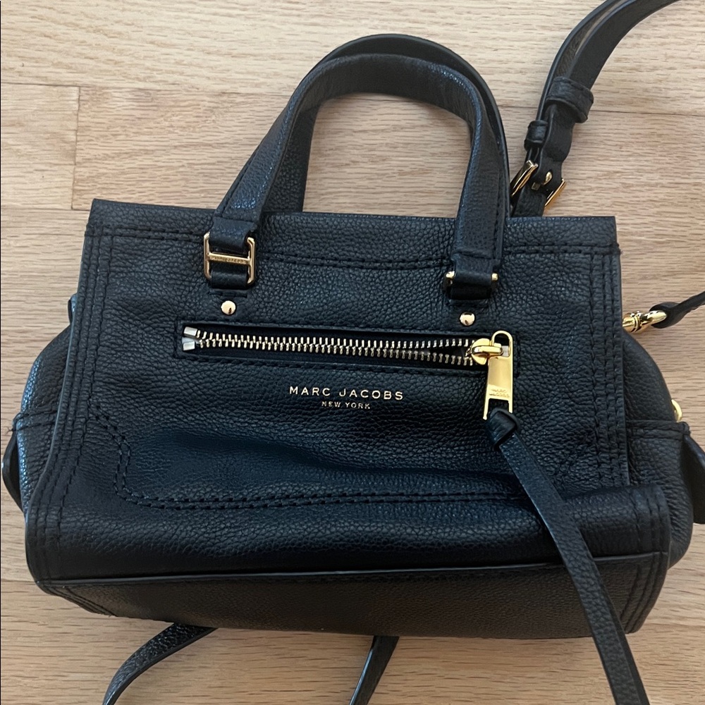 Marc Jacobs Black Satchel with Gold Accents 8 1/2 inches WIDE x 6” HEIGHT